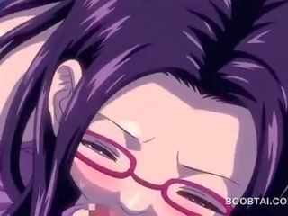 Anime enchantress në syze pune një i vështirë bosht