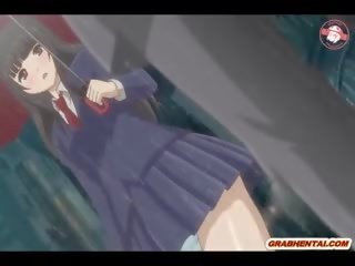 Japanska animen tonåring blir squeezing henne tuttarna och finger