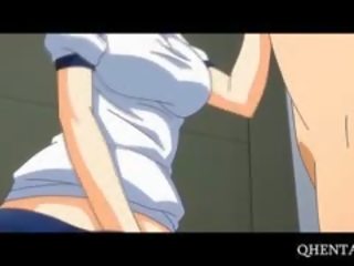 Roze haired anime school- pop eet penis op knieën