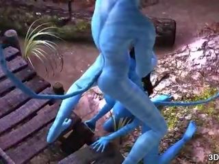 Avatar stunner anal knullet av stor blå phallus