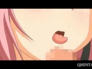 Rosa håriga animen skola docka eats kuk på knees