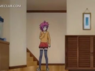 Teenage anime stunner checking her süýji emjekler in the aýna