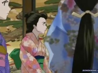 Yang hogtied / diikat dengan tangan dibelakang geisha mendapat yang basah menitis ghairah faraj