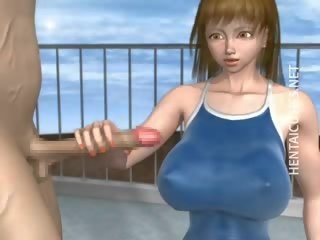 3D cartoon prostitute take putz at poolside
