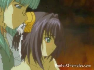 Green juuksed anime ladyboy keppimine a hottie chick`s tihke tuss